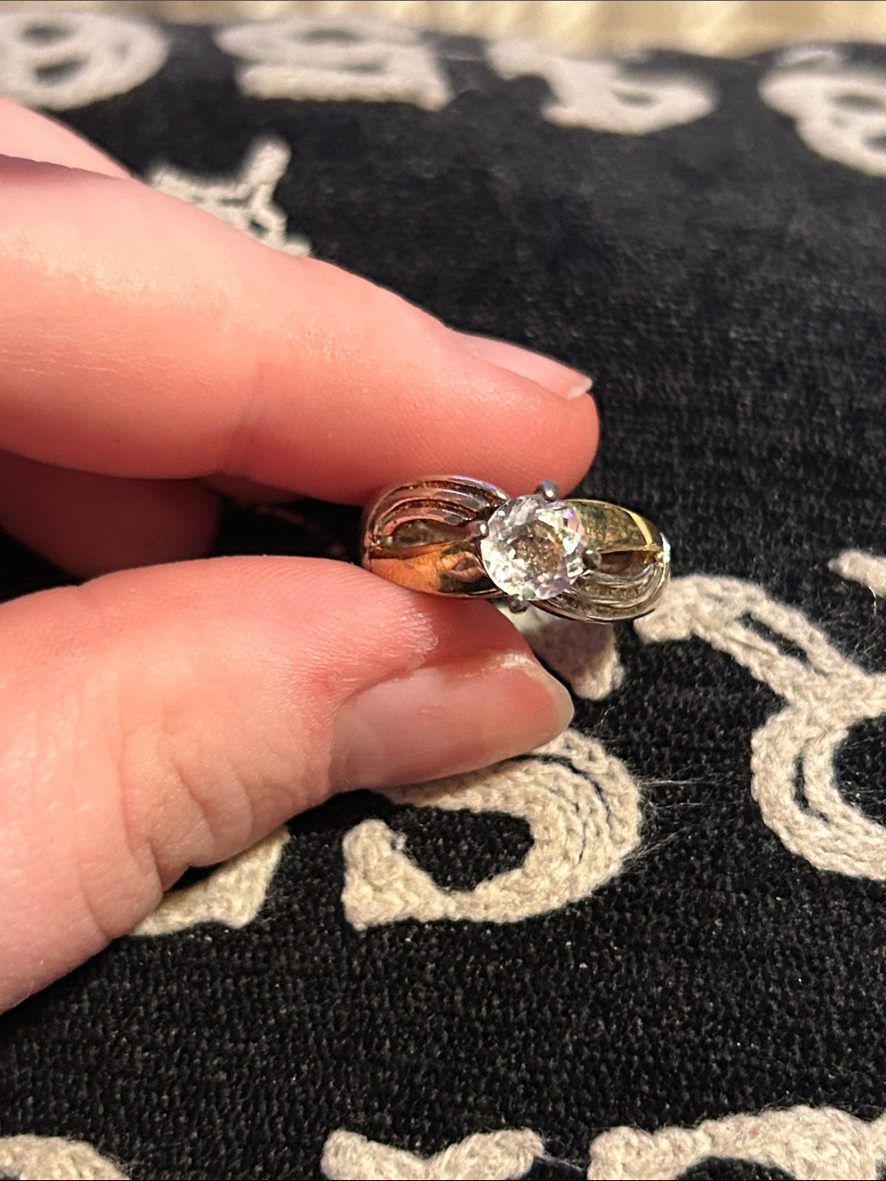 Classic Solitaire Two-Tone Gold Ring with Clear Stone